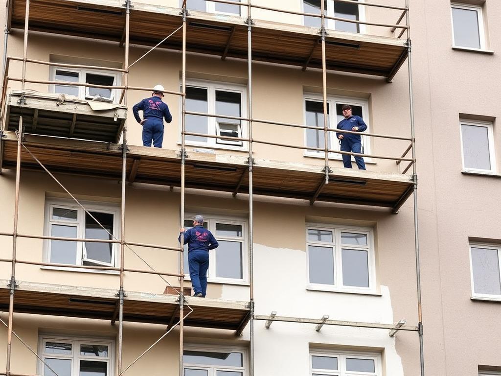 Fasaderehabilitering av bygård med stillas